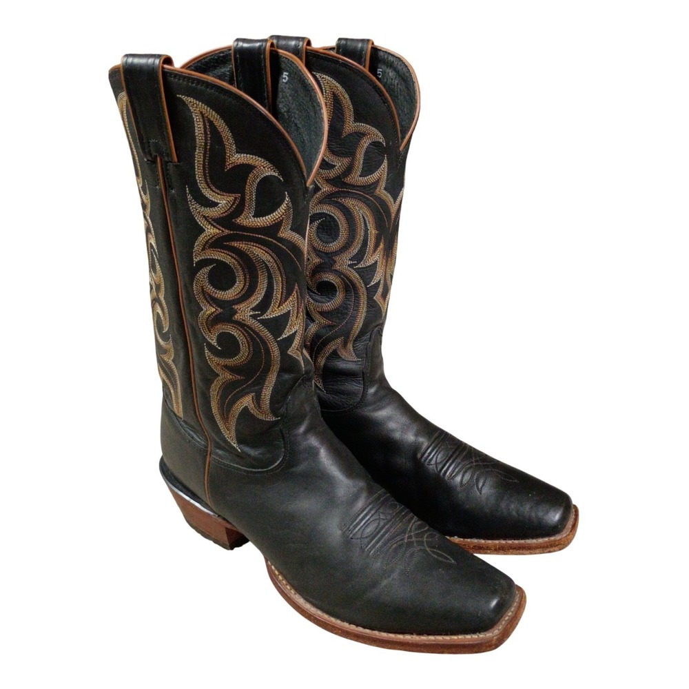 Nocona Mens 11 D Handmade Leather Western Cowboy Boots Embroidered Square Toe